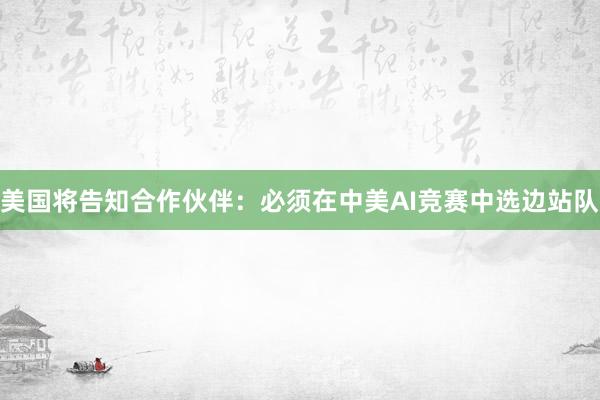 美国将告知合作伙伴：必须在中美AI竞赛中选边站队