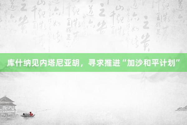 库什纳见内塔尼亚胡，寻求推进“加沙和平计划”