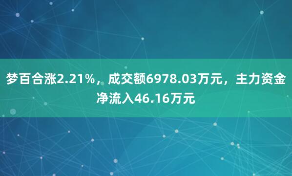 梦百合涨2.21%，成交额6978.03万元，主力资金净流入46.16万元