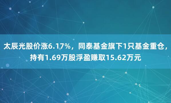 太辰光股价涨6.17%，同泰基金旗下1只基金重仓，持有1.69万股浮盈赚取15.62万元
