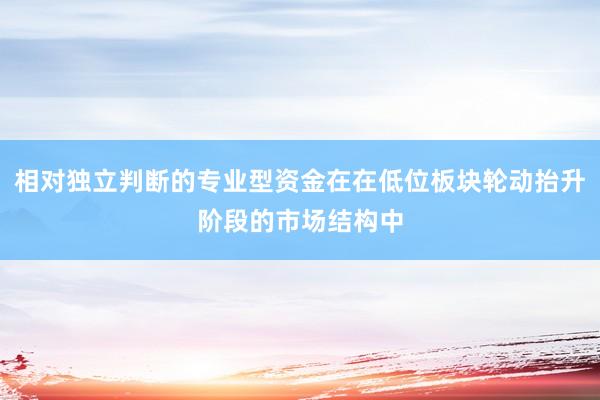 相对独立判断的专业型资金在在低位板块轮动抬升阶段的市场结构中
