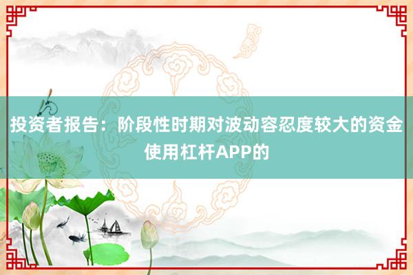 投资者报告：阶段性时期对波动容忍度较大的资金使用杠杆APP的
