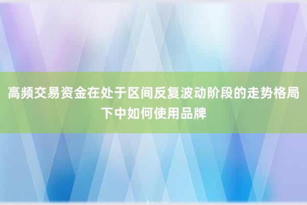 高频交易资金在处于区间反复波动阶段的走势格局下中如何使用品牌