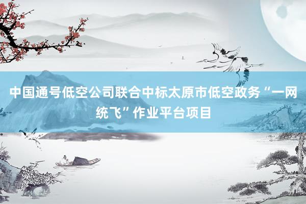 中国通号低空公司联合中标太原市低空政务“一网统飞”作业平台项目