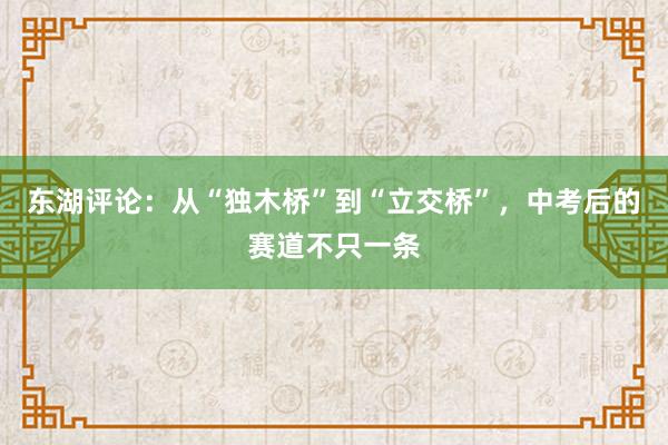 东湖评论：从“独木桥”到“立交桥”，中考后的赛道不只一条