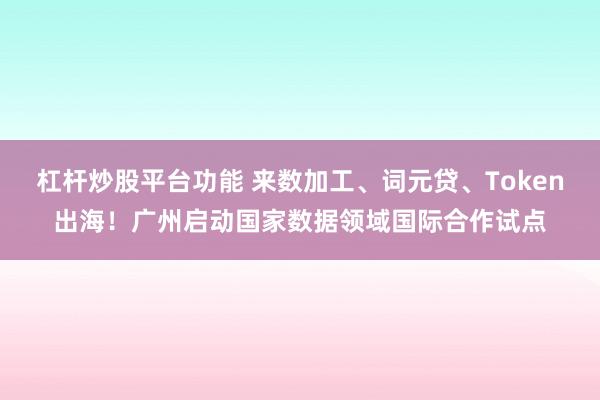 杠杆炒股平台功能 来数加工、词元贷、Token出海！广州启动国家数据领域国际合作试点