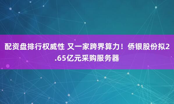 配资盘排行权威性 又一家跨界算力！侨银股份拟2.65亿元采购服务器