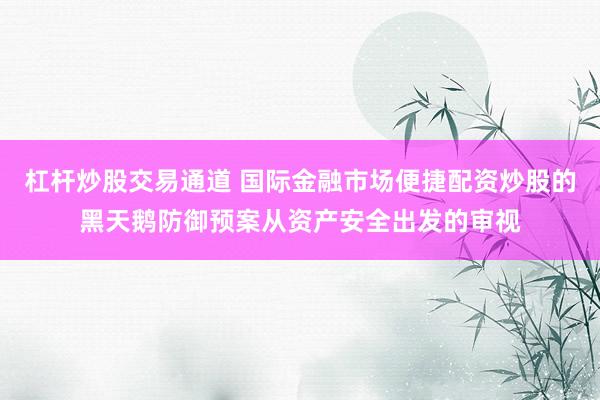 杠杆炒股交易通道 国际金融市场便捷配资炒股的黑天鹅防御预案从资产安全出发的审视