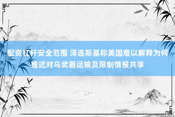 配资杠杆安全范围 泽连斯基称美国难以解释为何推迟对乌武器运输及限制情报共享