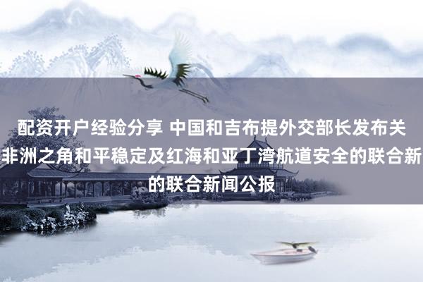配资开户经验分享 中国和吉布提外交部长发布关于维护非洲之角和平稳定及红海和亚丁湾航道安全的联合新闻公报